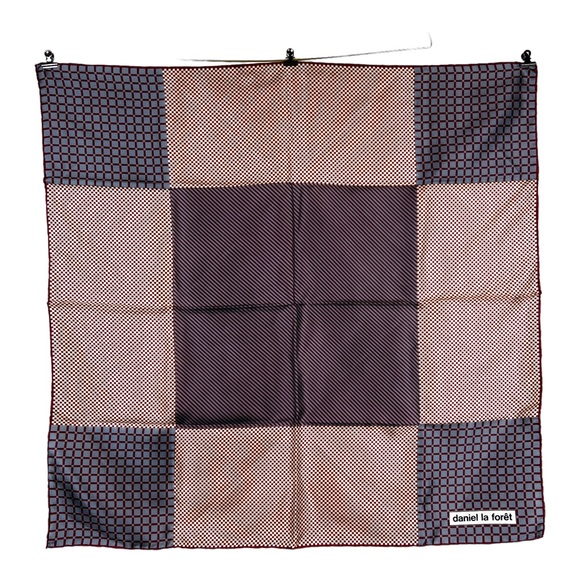 Daniel la Foret Silk Scarf Checkered Geometric Burgundy Handrolled Hem - Picture 1 of 6